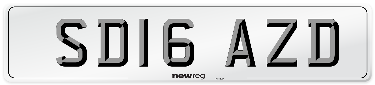 SD16 AZD Number Plate from New Reg